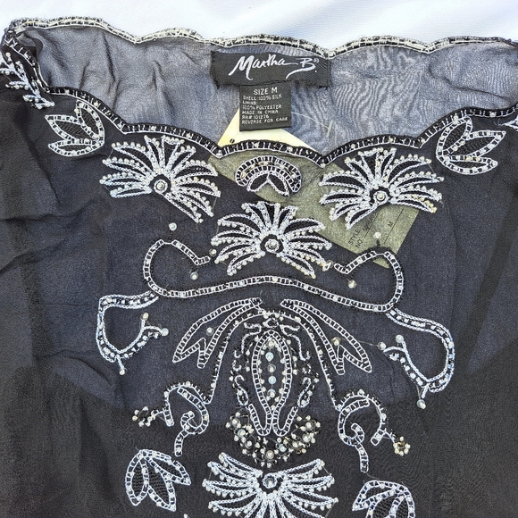 Martha B Embroidered Beaded Sheer Silk Long Sleeve Blouse Size M - Picture 3 of 3